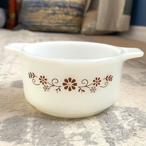 Vintage Dynaware Pyr O Rey Mini Casserole White and Brown Floral Dish - Picture 1 of 7
